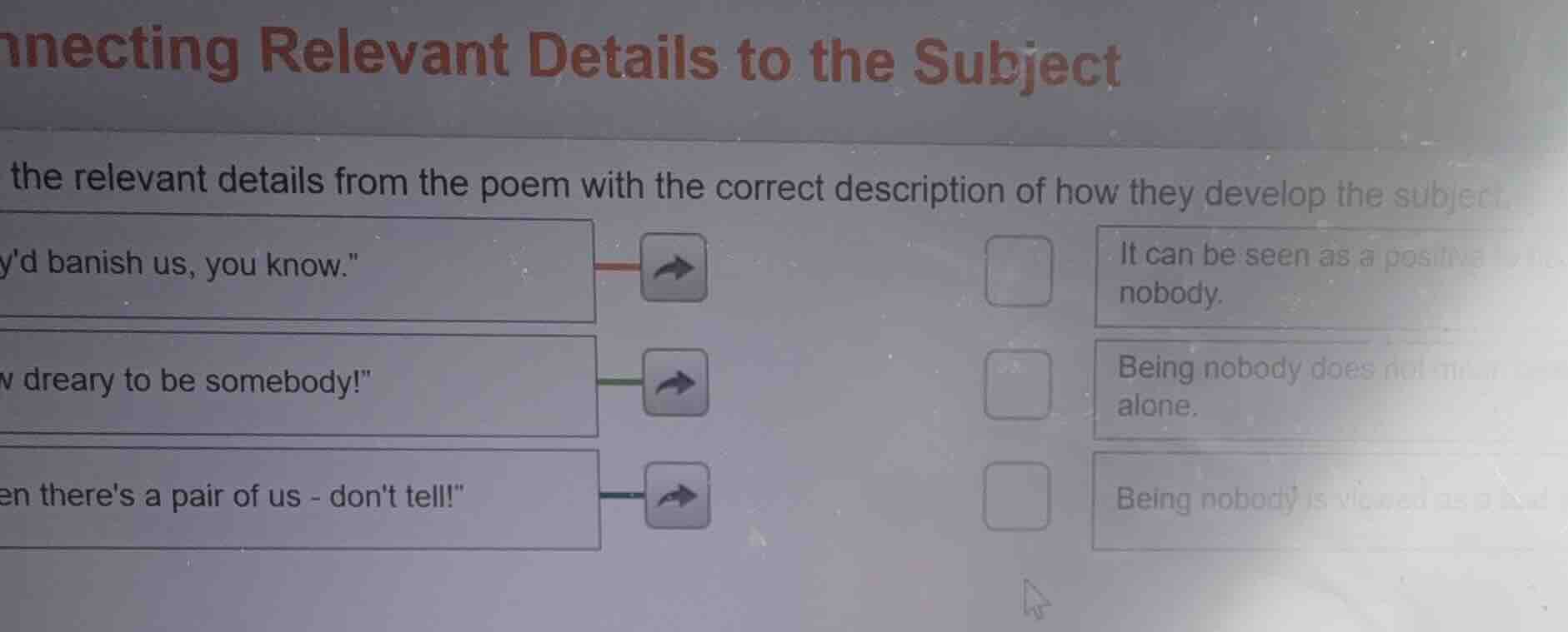 connecting relevant details to the subject match the relevant details f…
