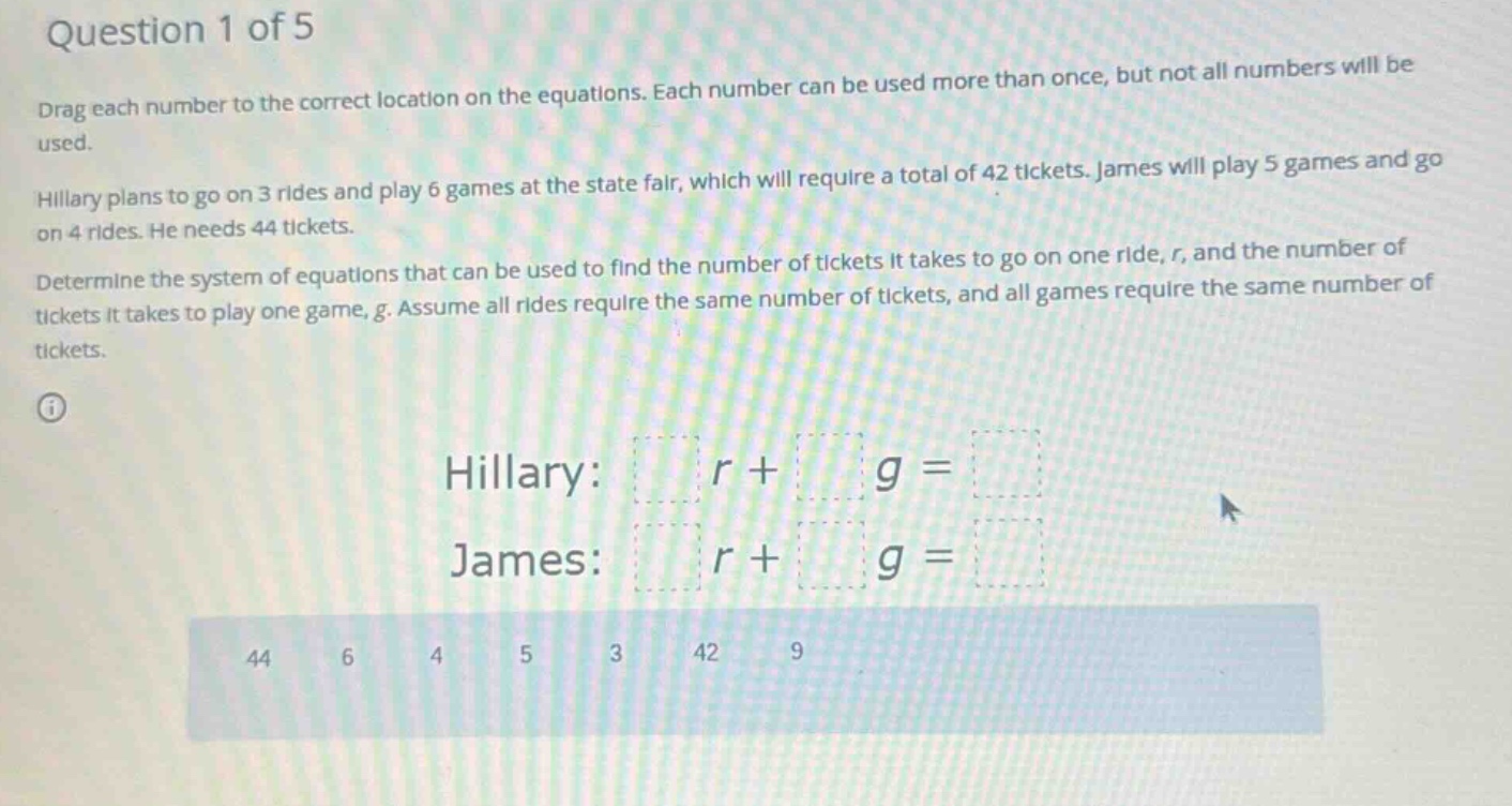 question 1 of 5 drag each number to the correct location on the equatio…