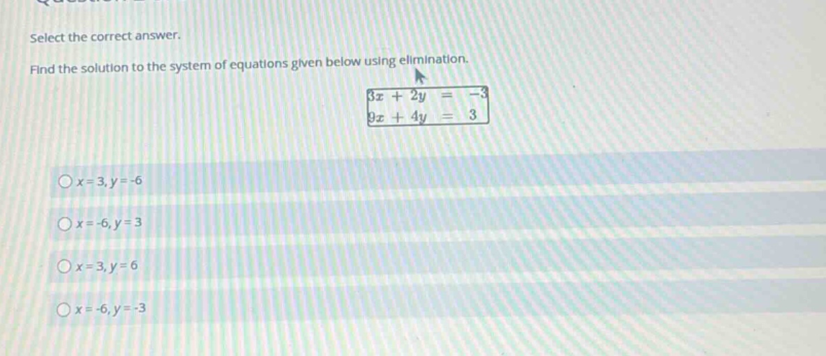 select the correct answer. find the solution to the system of equations…