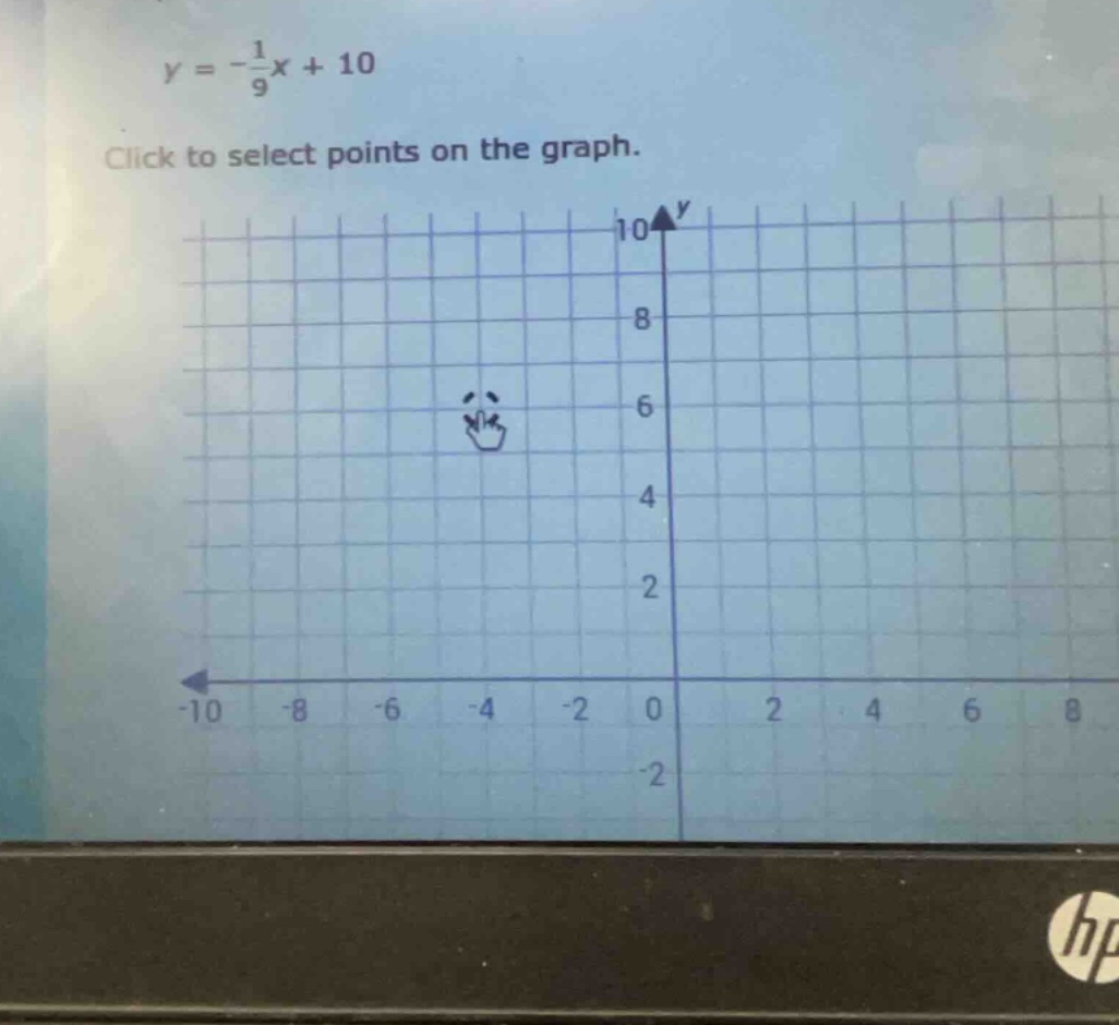 \\y = -\\frac{1}{9}x + 10\\ click to select points on the graph.