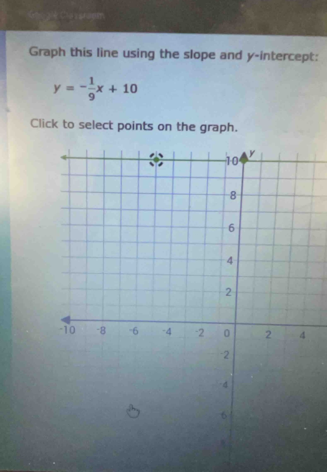 graph this line using the slope and y-intercept: \\y = -\\frac{1}{9}x +…