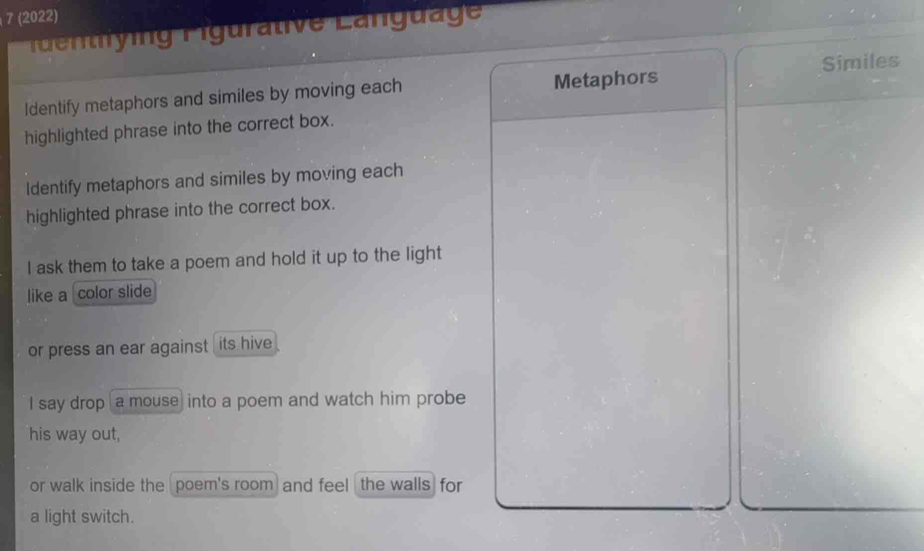 identifying figurative language identify metaphors and similes by movin…