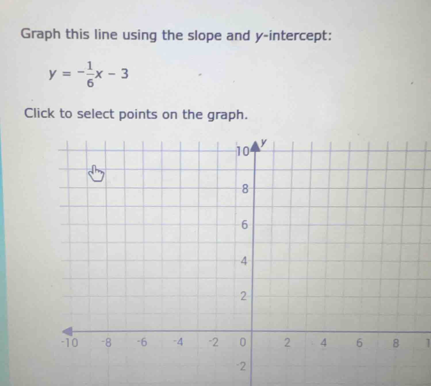 graph this line using the slope and y-intercept: \\y = -\\frac{1}{6}x -…