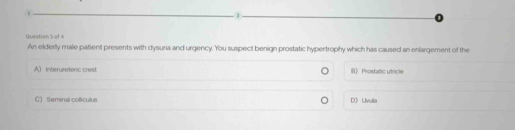 question 3 of 4 an elderly male patient presents with dysuria and urgen…
