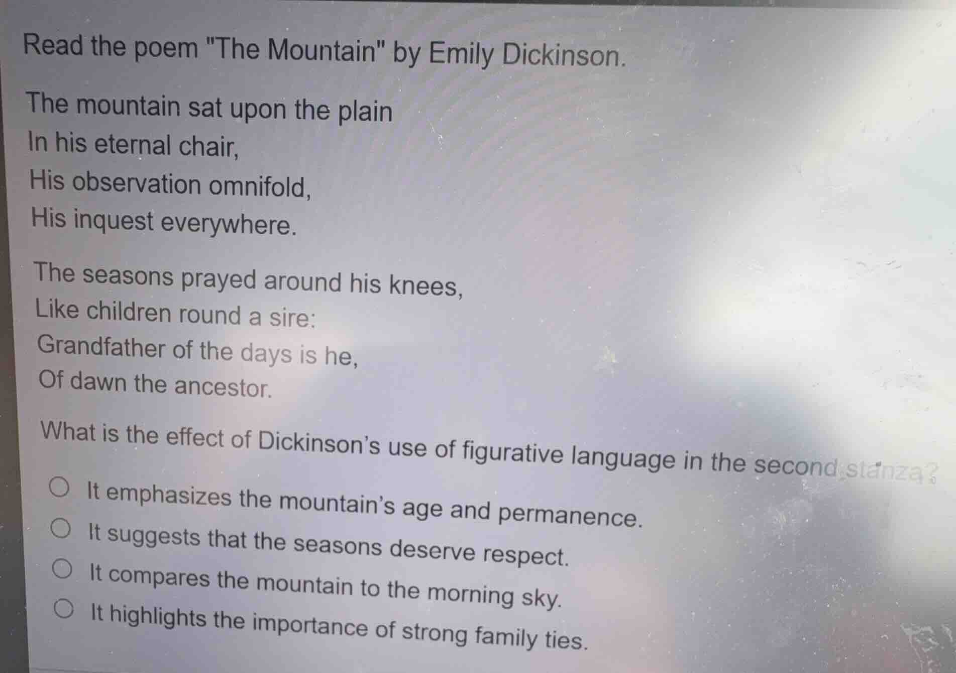 read the poem \the mountain\ by emily dickinson. the mountain sat upon …
