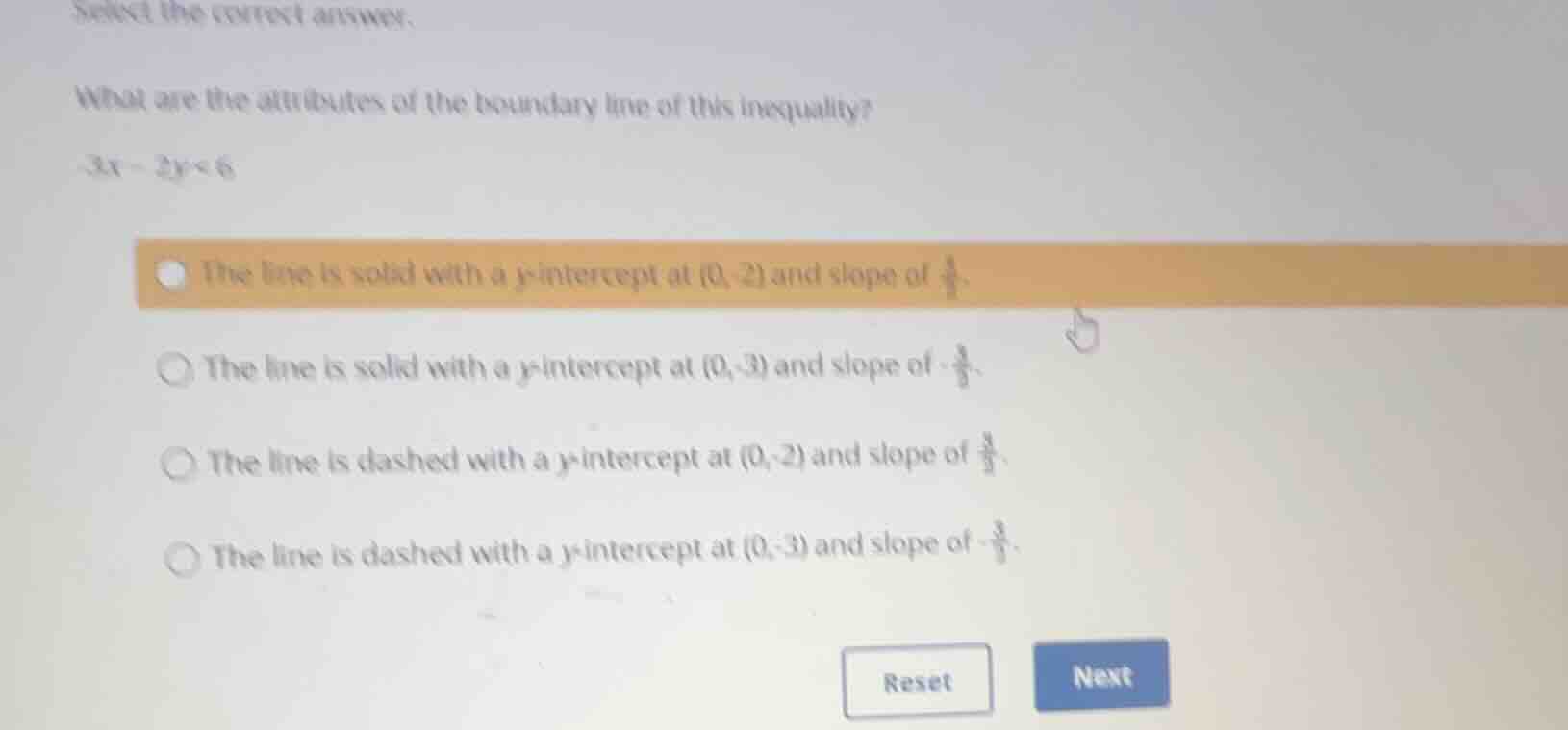 select the correct answer. what are the attributes of the boundary line…