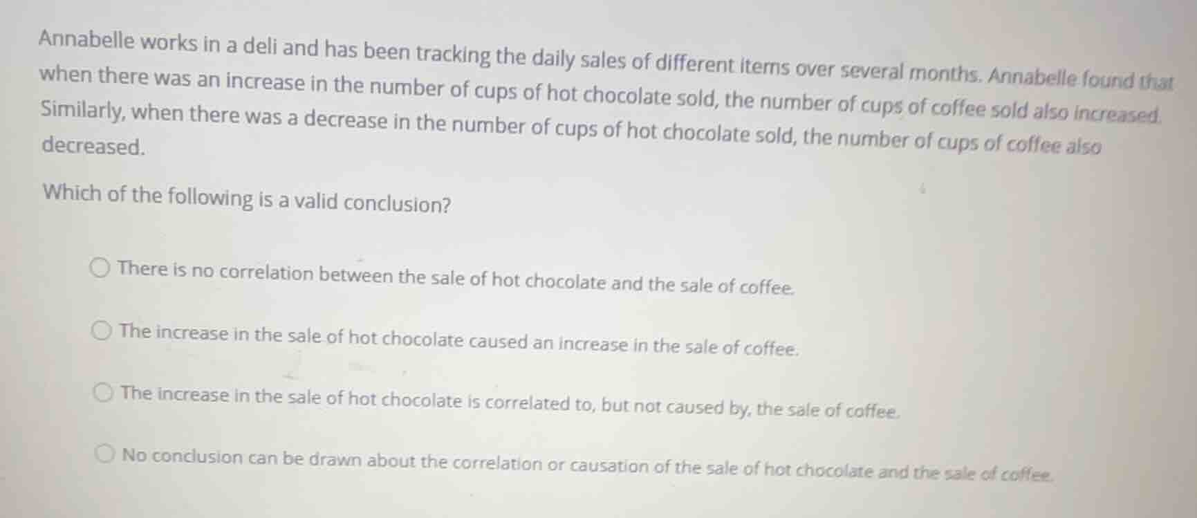 annabelle works in a deli and has been tracking the daily sales of diff…