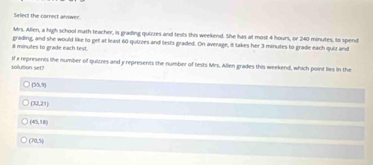 select the correct answer. mrs. allen, a high school math teacher, is g…
