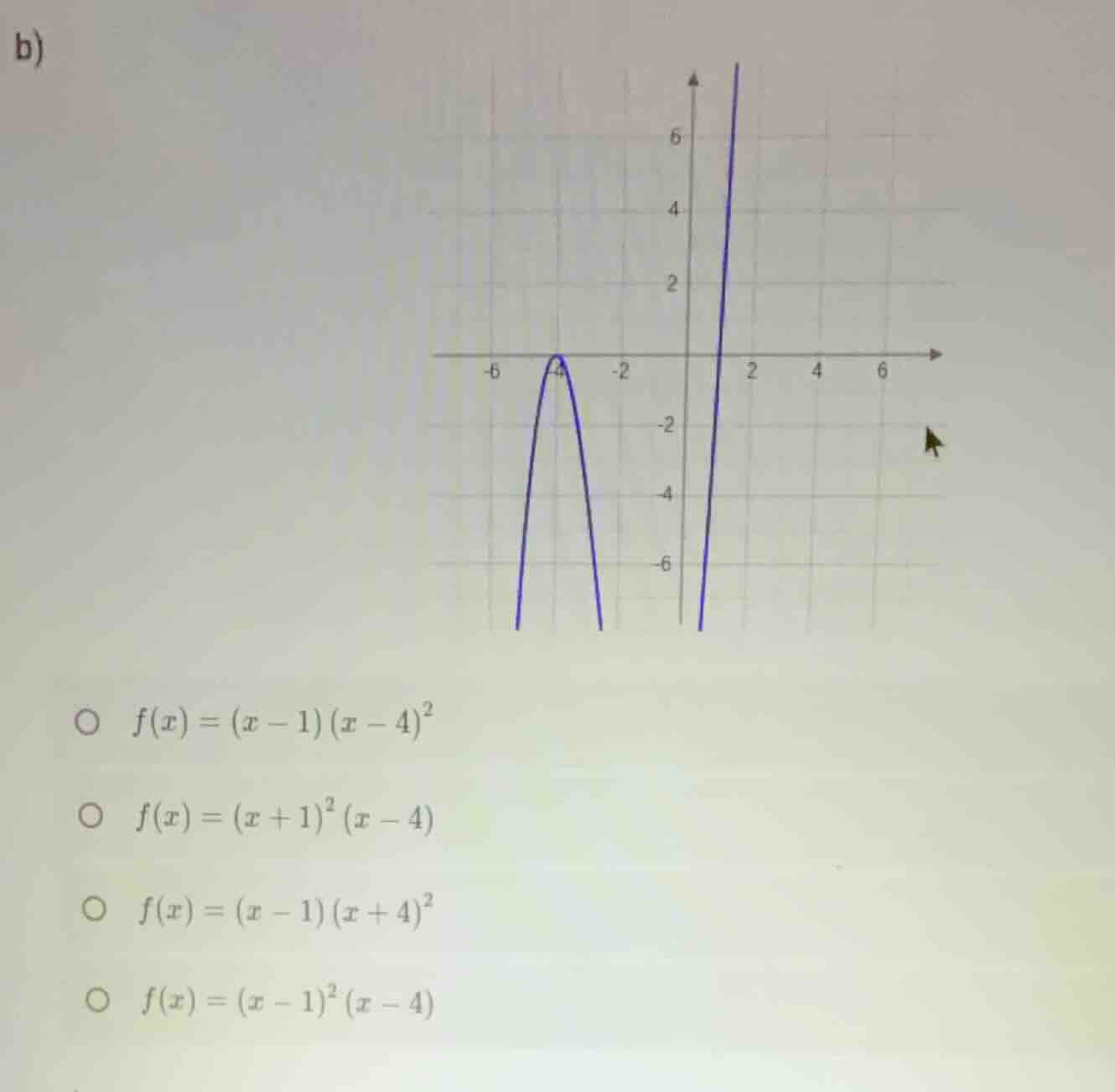 b) \\( f(x) = (x - 1)(x - 4)^2 \\) \\( f(x) = (x + 1)^2(x - 4) \\) \\( …