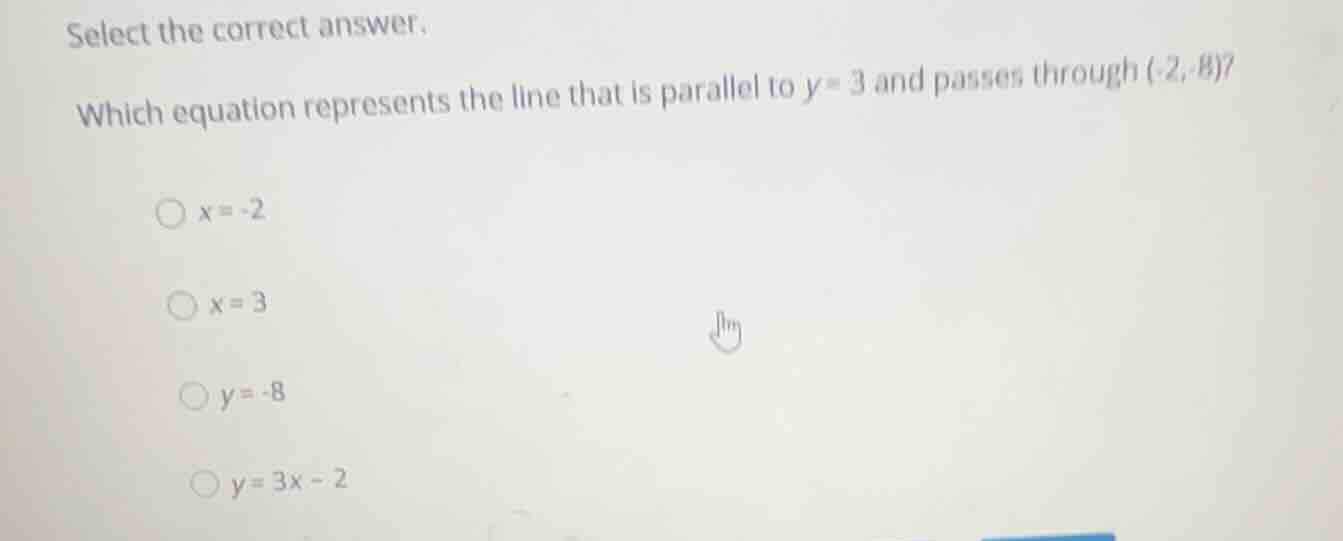 select the correct answer. which equation represents the line that is p…