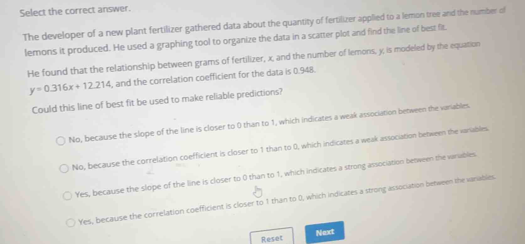 select the correct answer. the developer of a new plant fertilizer gath…