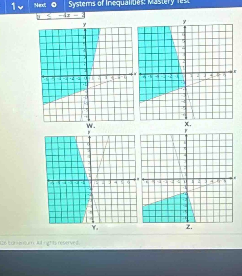 systems of inequalities: mastery test \\(y \\le -4x - 2\\) which graph …