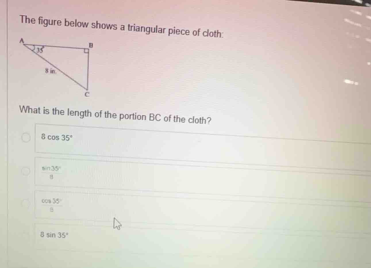 the figure below shows a triangular piece of cloth: what is the length …