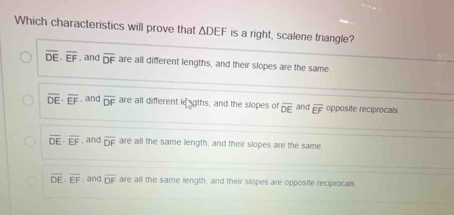 which characteristics will prove that \\(\\delta def\\) is a right, sca…