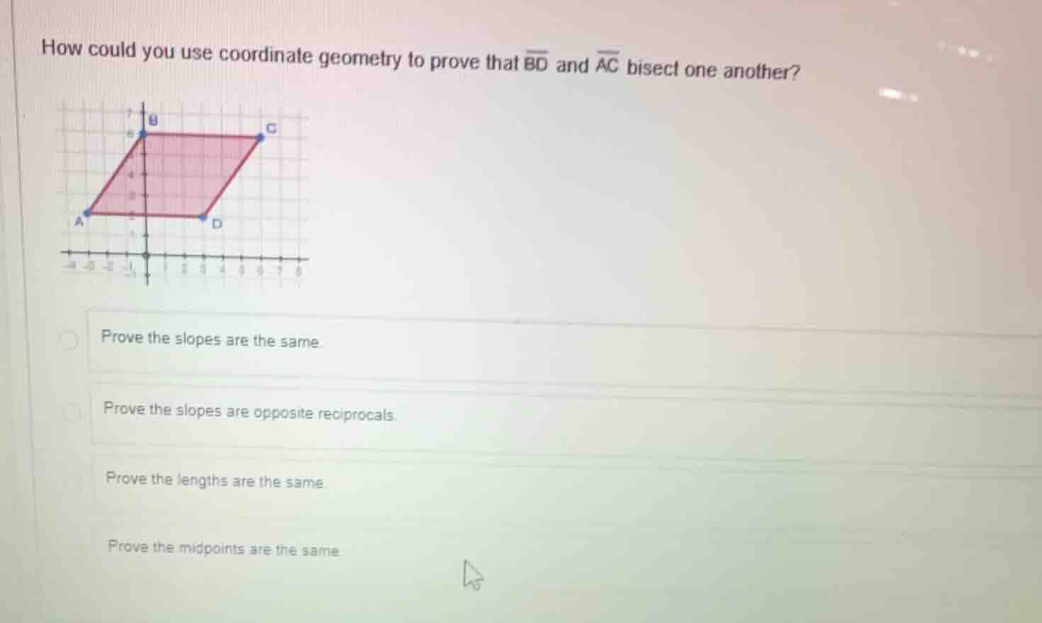 how could you use coordinate geometry to prove that \\(\\overline{bd}\\…