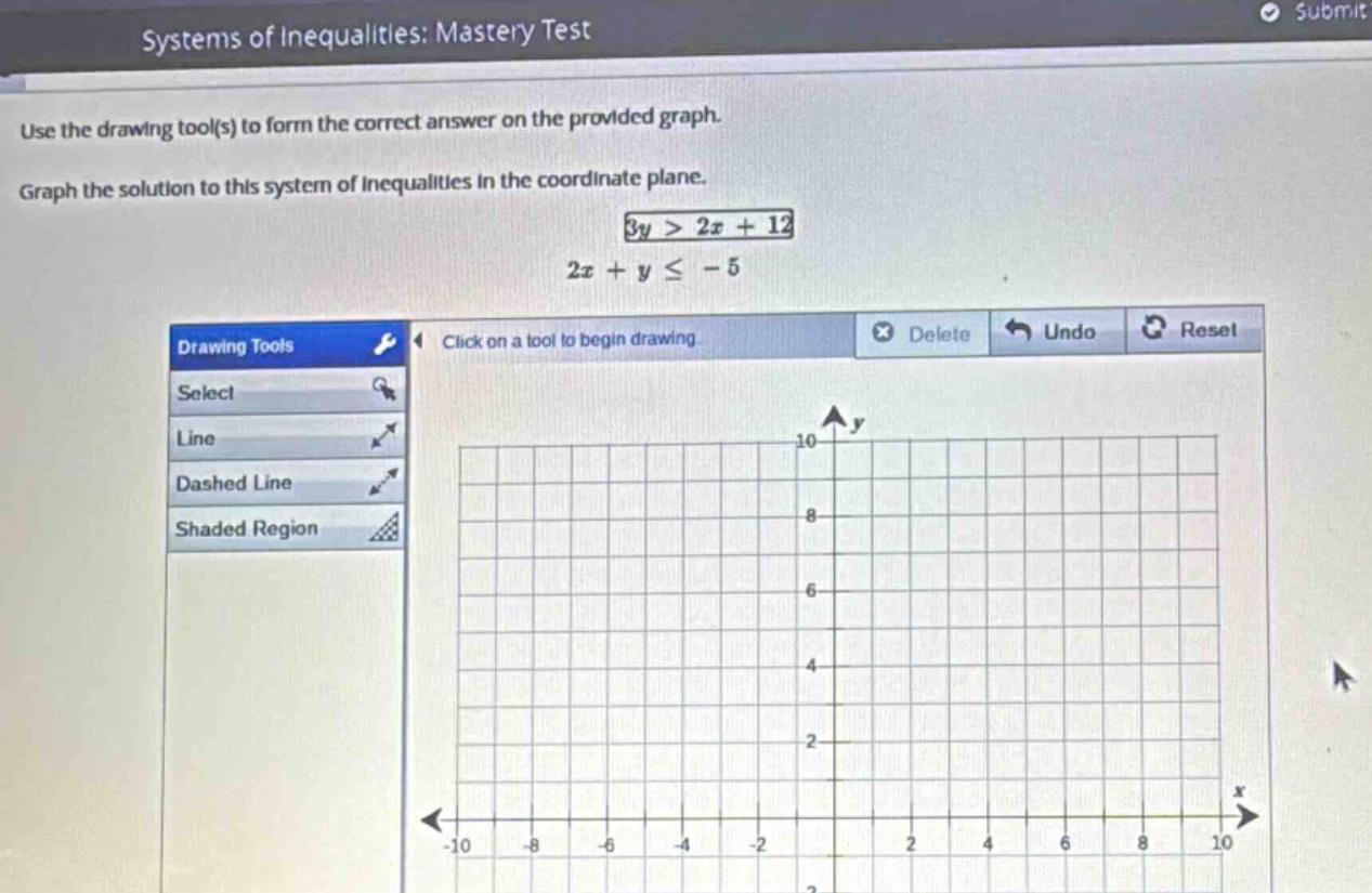 systems of inequalities: mastery test use the drawing tool(s) to form t…