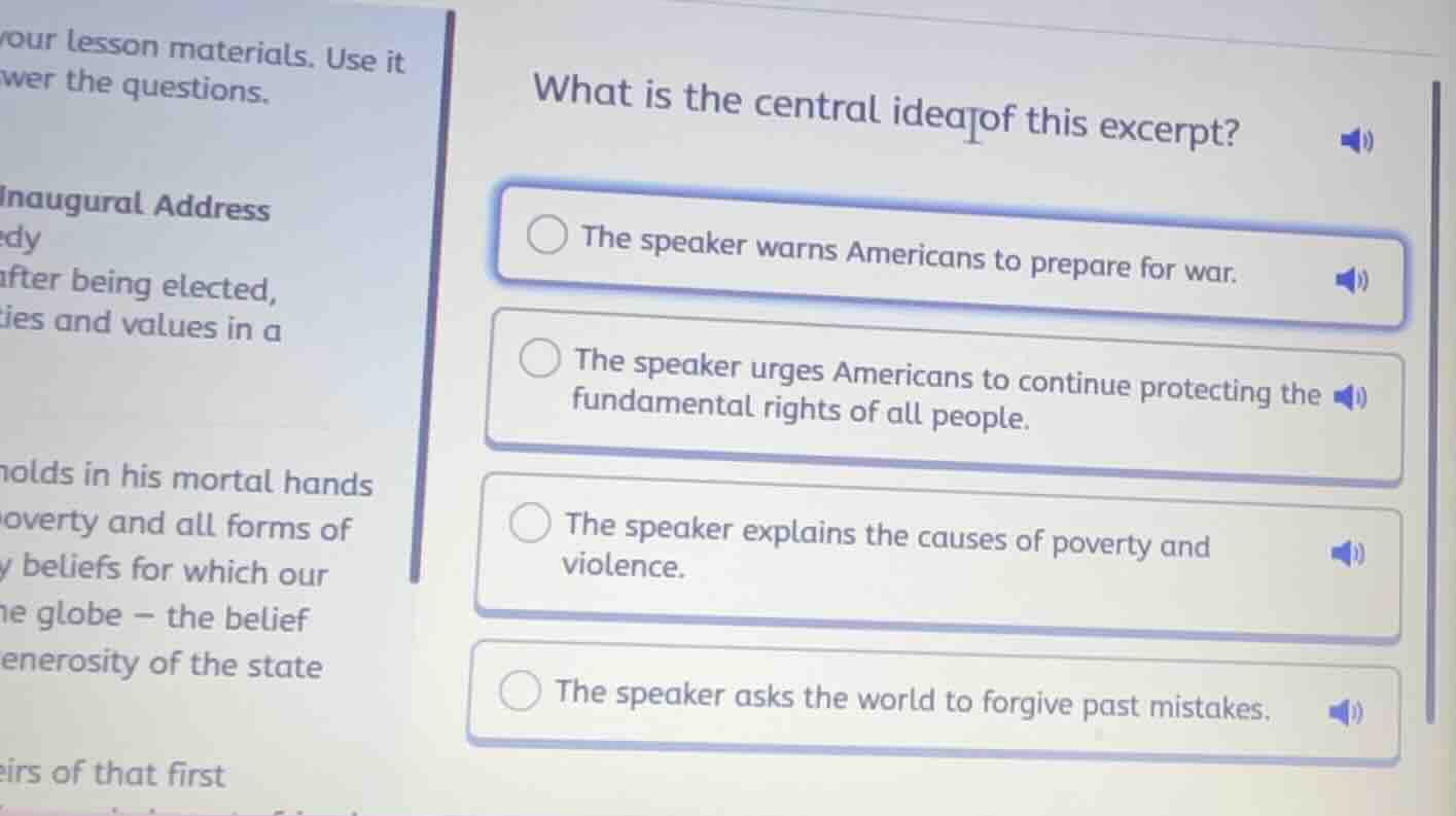 what is the central idea of this excerpt? - the speaker warns americans…
