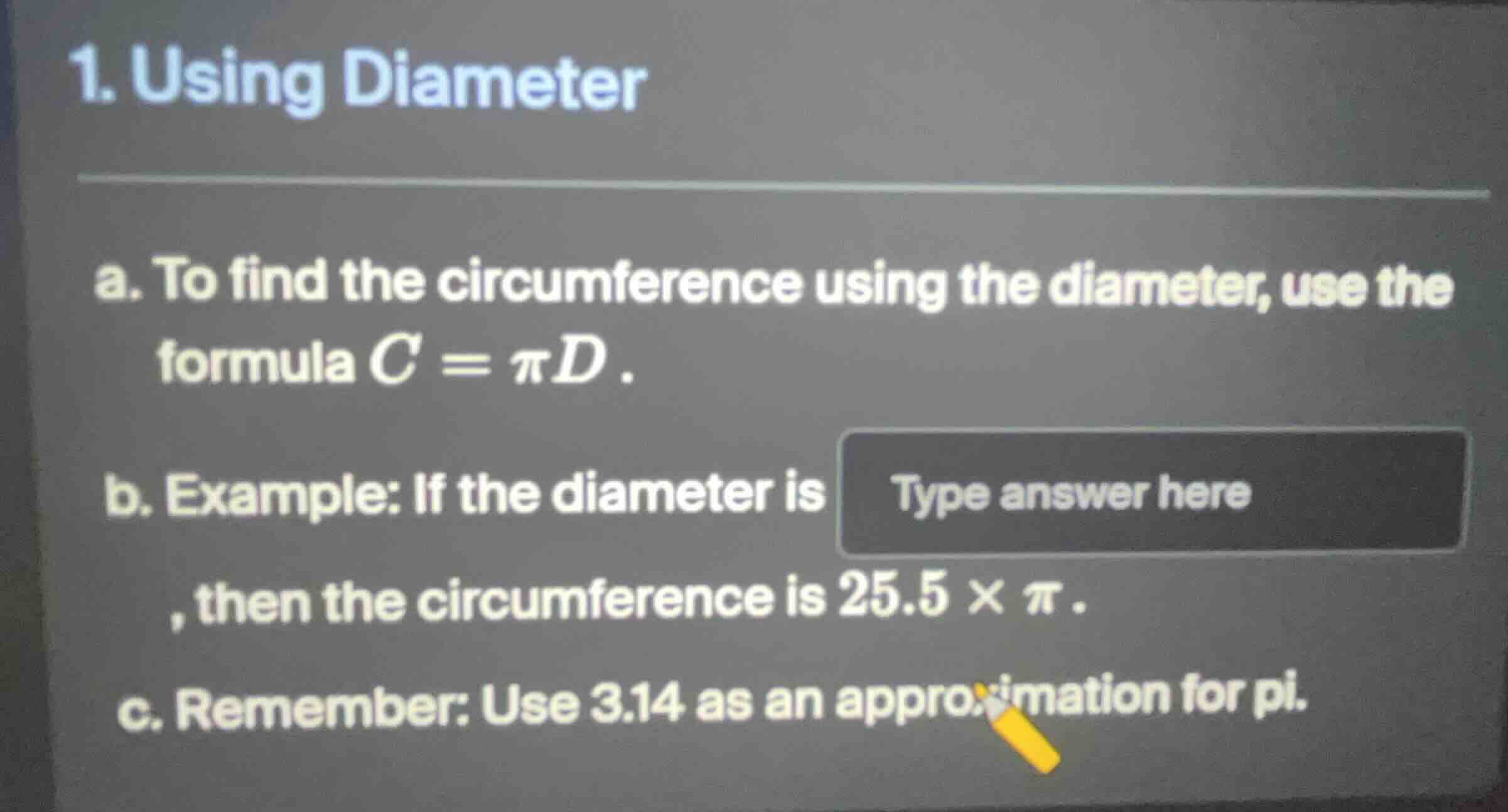 1. using diameter a. to find the circumference using the diameter, use …