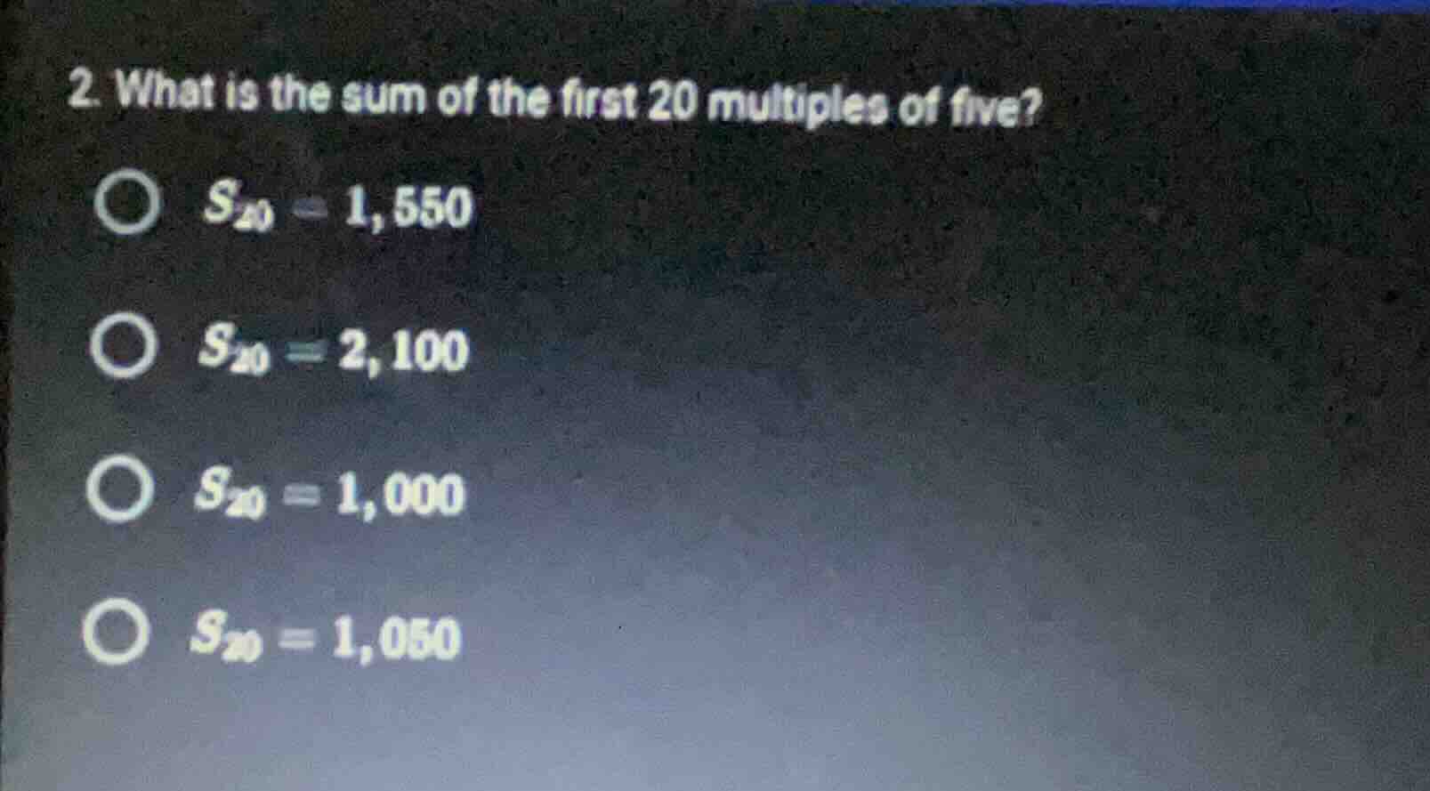 2. what is the sum of the first 20 multiples of five? \\(s_{20} = 1,550…