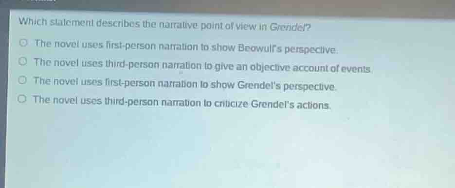 which statement describes the narrative point of view in grendel? the n…