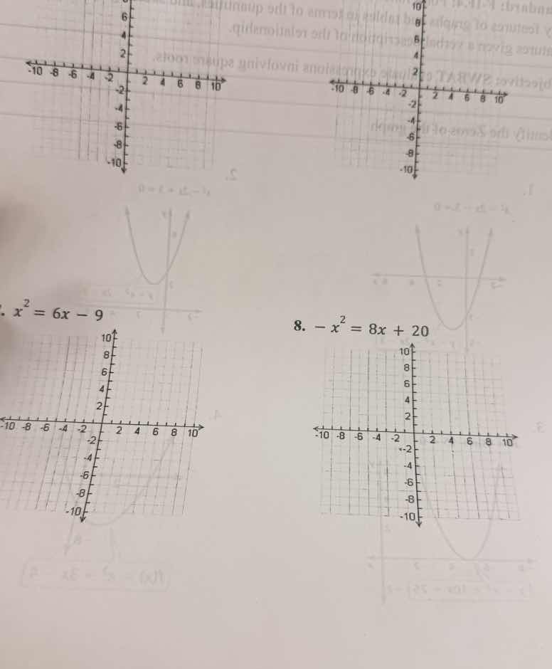 7. \\(x^2 = 6x - 9\\) 8. \\(-x^2 = 8x + 20\\)
