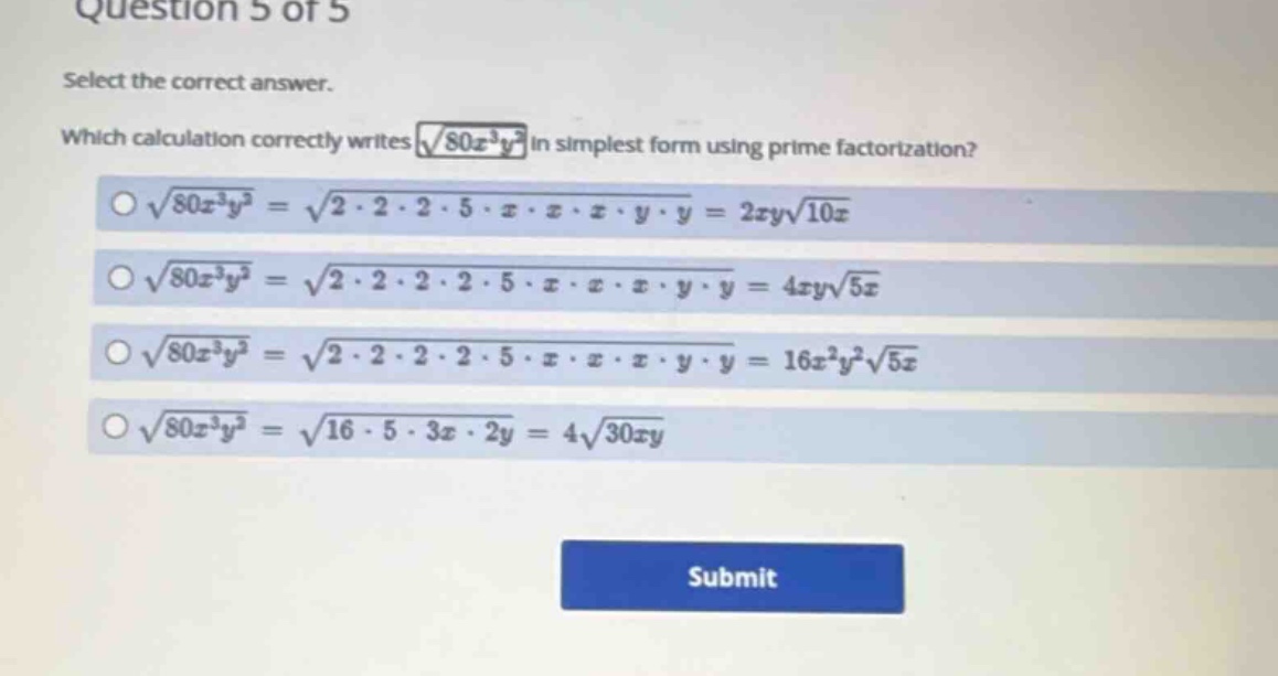 select the correct answer. which calculation correctly writes \\(\\sqrt…