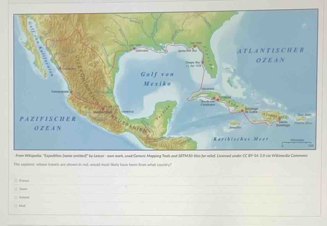 the explorer, whose travels are shown in red, would most likely have be…