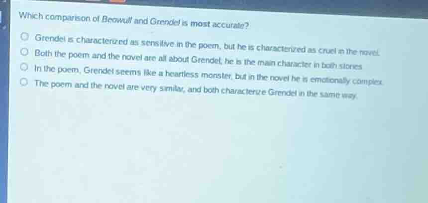 which comparison of beowulf and grendel is most accurate? grendel is ch…