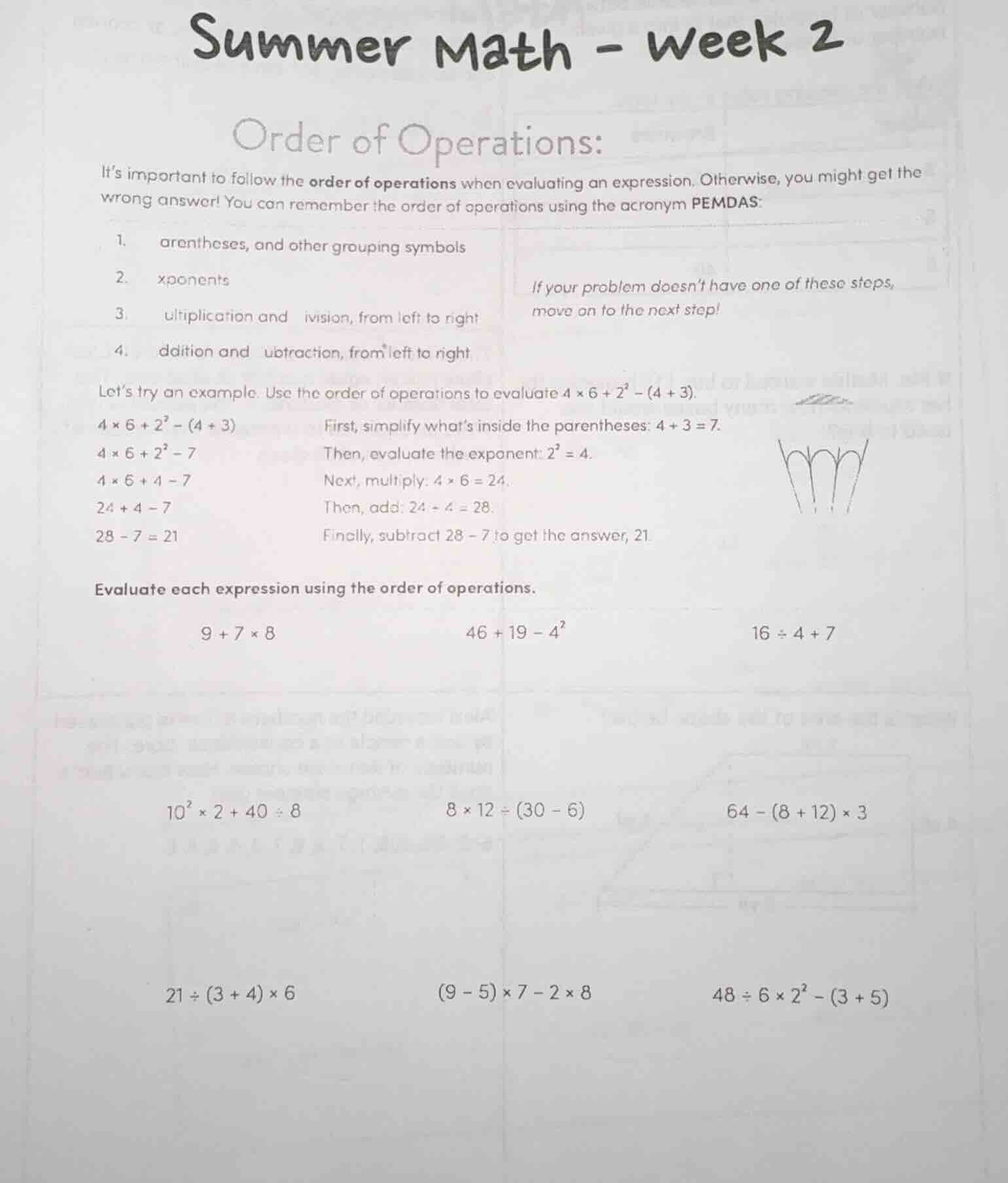 summer math - week 2 order of operations: its important to follow the o…