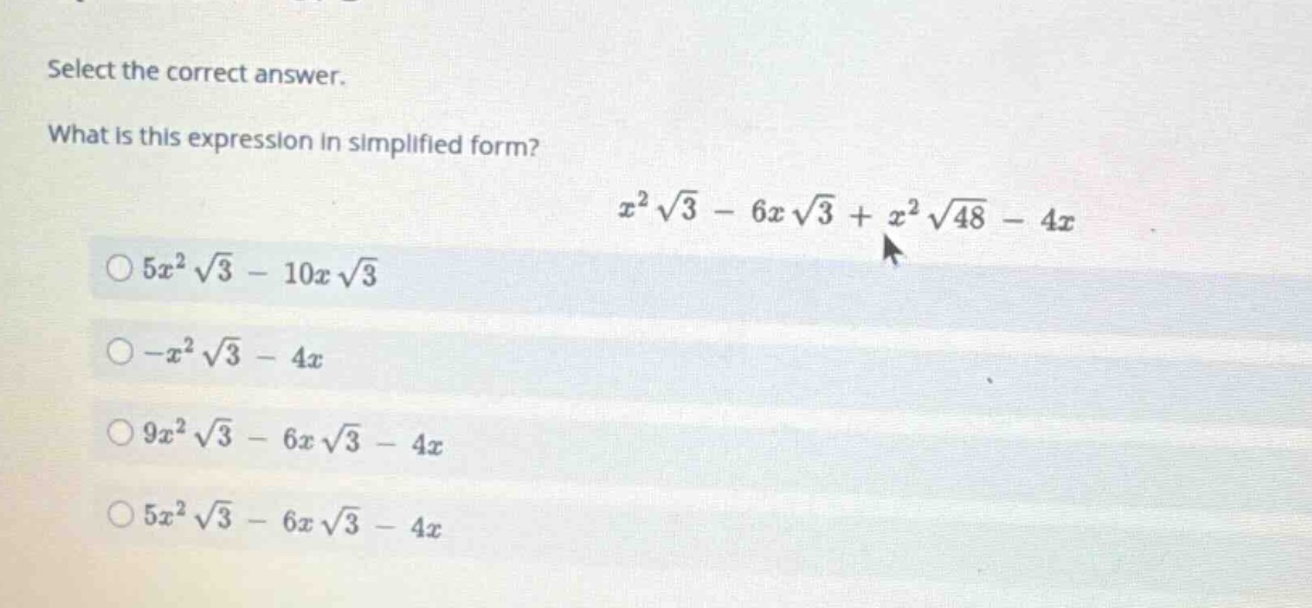 select the correct answer. what is this expression in simplified form? …