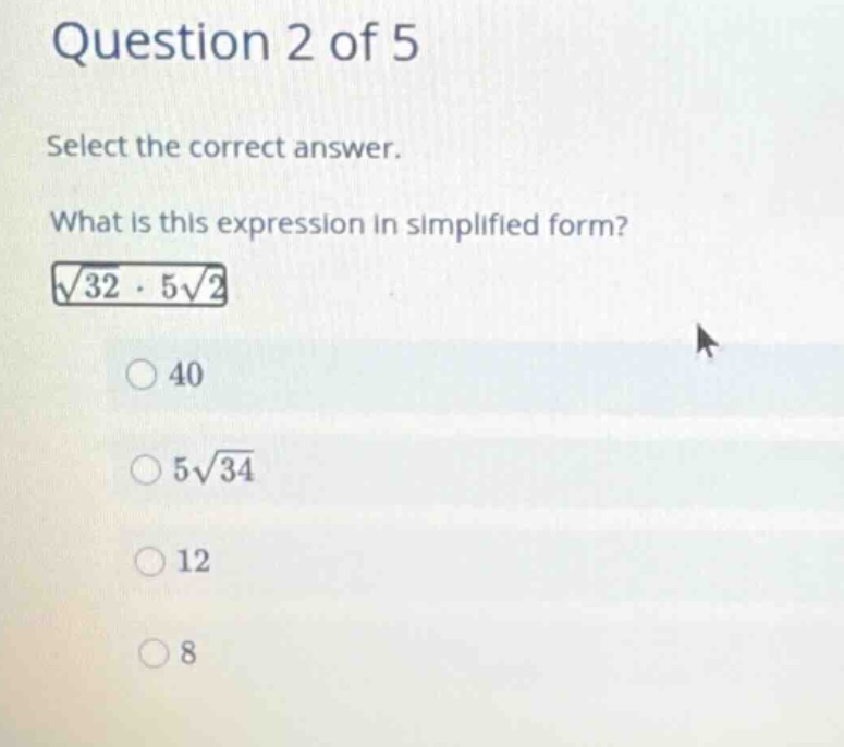 question 2 of 5 select the correct answer. what is this expression in s…