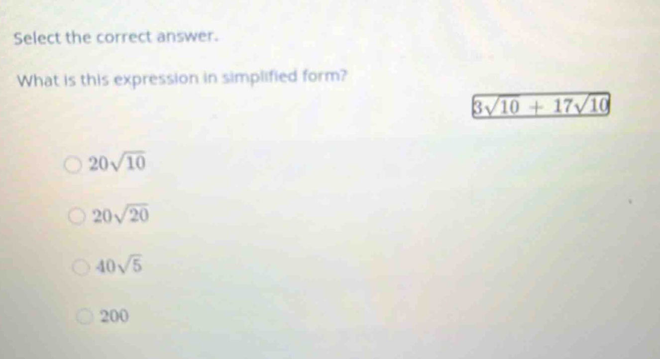 select the correct answer. what is this expression in simplified form? …