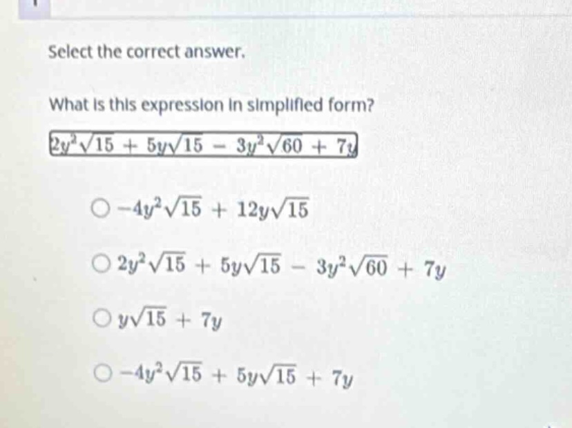 select the correct answer. what is this expression in simplified form? …