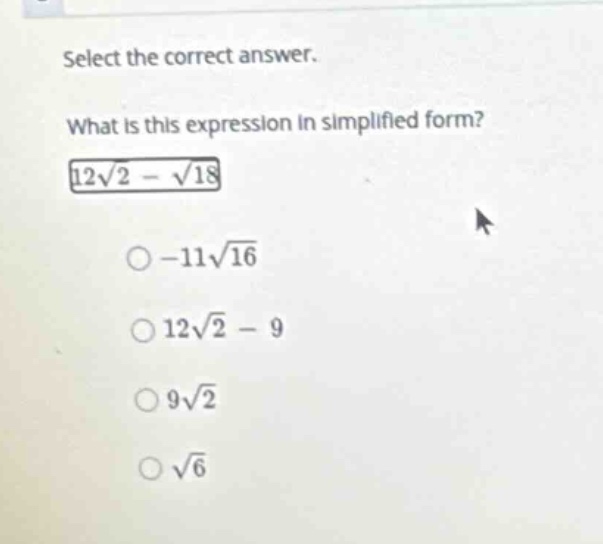 select the correct answer. what is this expression in simplified form? …