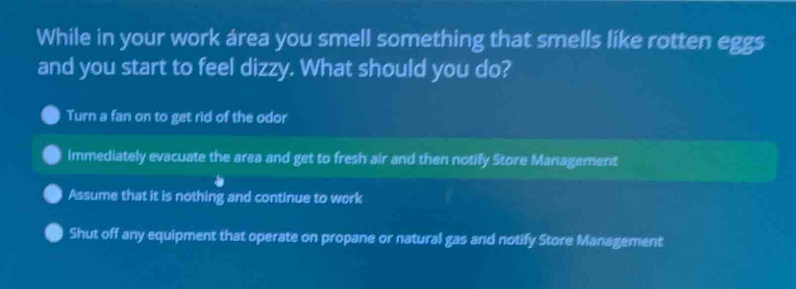 while in your work area you smell something that smells like rotten egg…