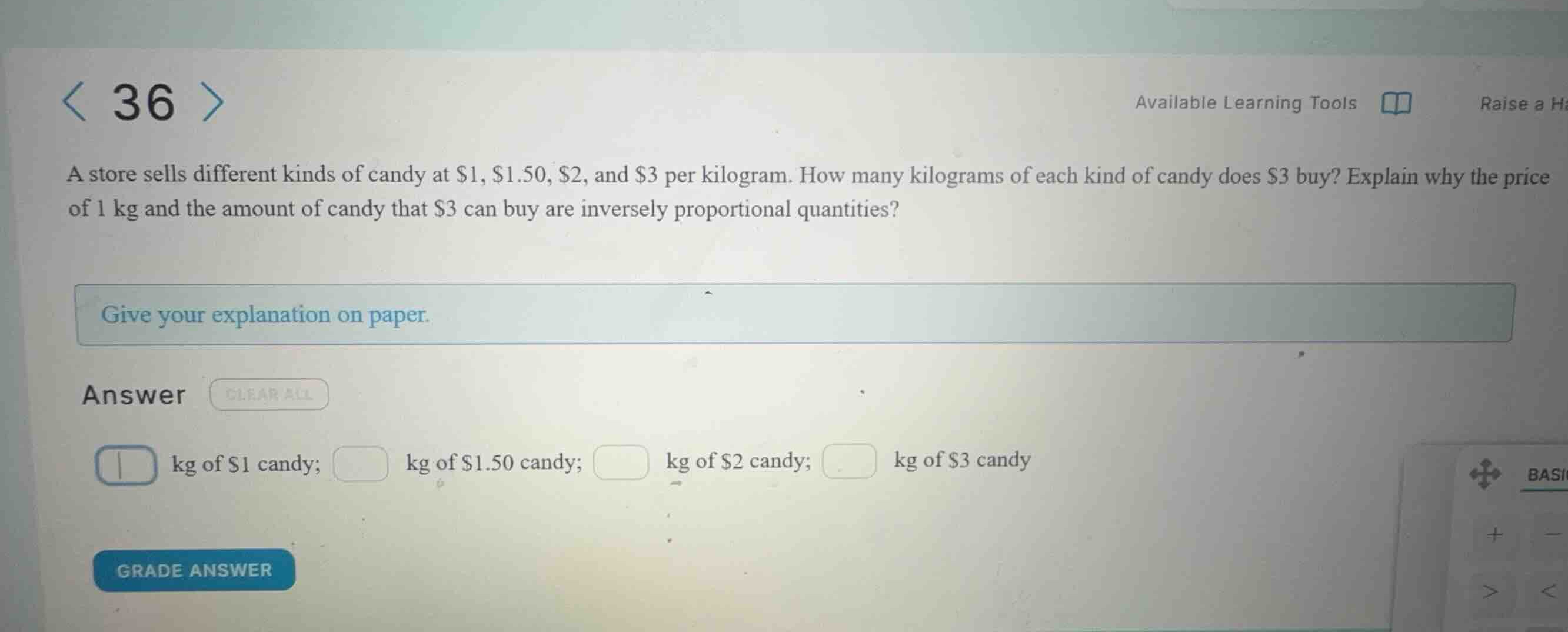 a store sells different kinds of candy at \\$1, \\$1.50, \\$2, and \\$3…