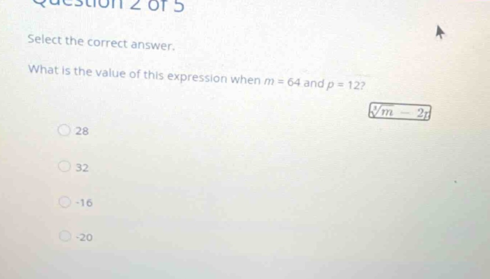 select the correct answer. what is the value of this expression when (m…