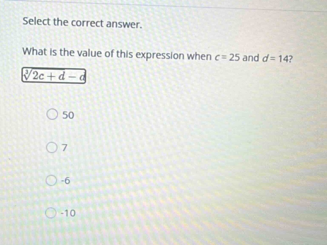 select the correct answer. what is the value of this expression when (c…
