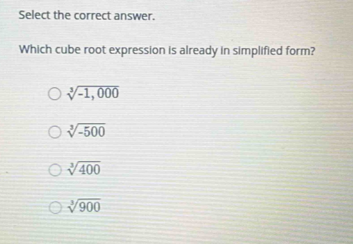 select the correct answer. which cube root expression is already in sim…