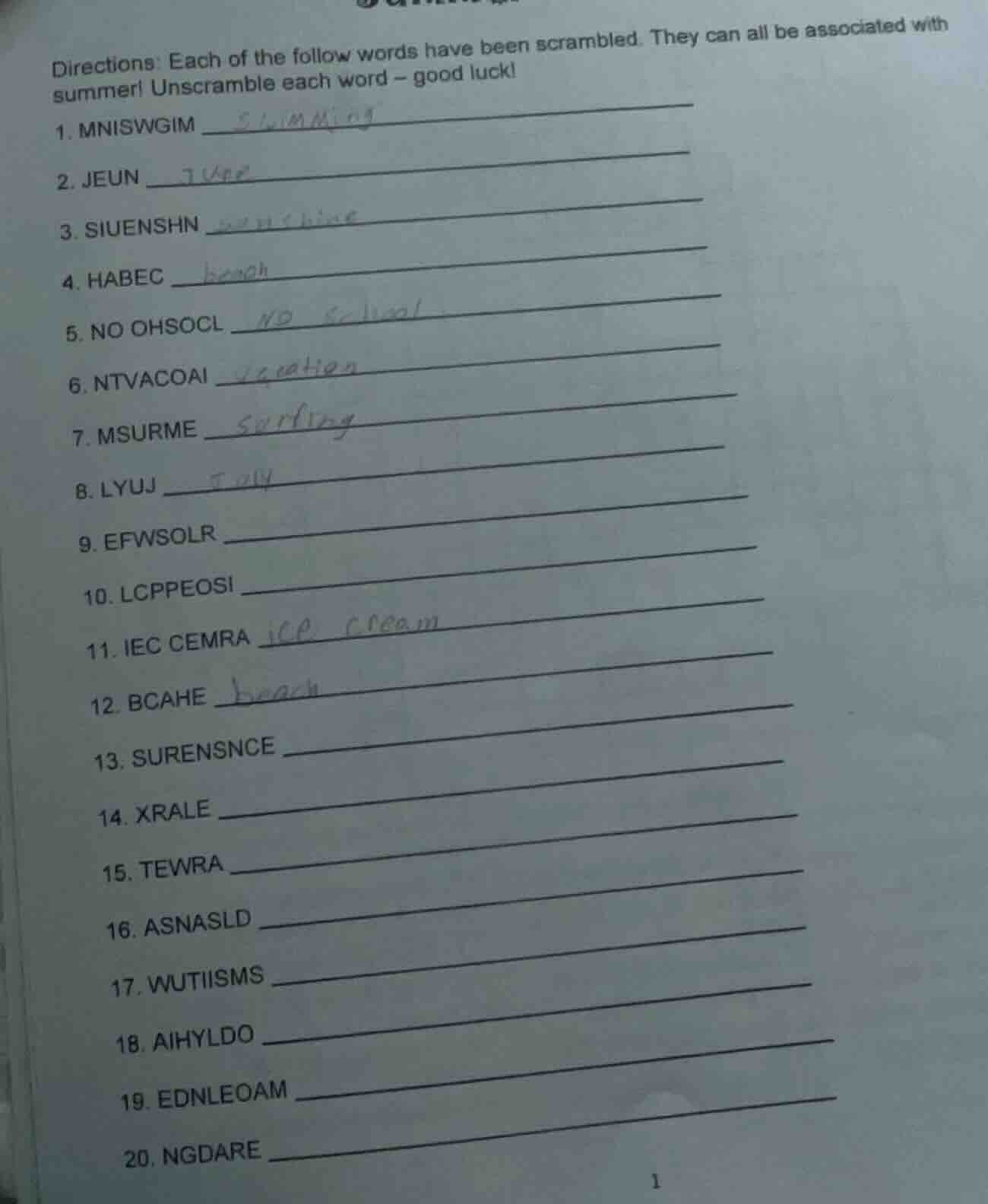 directions: each of the following words have been scrambled. they can a…