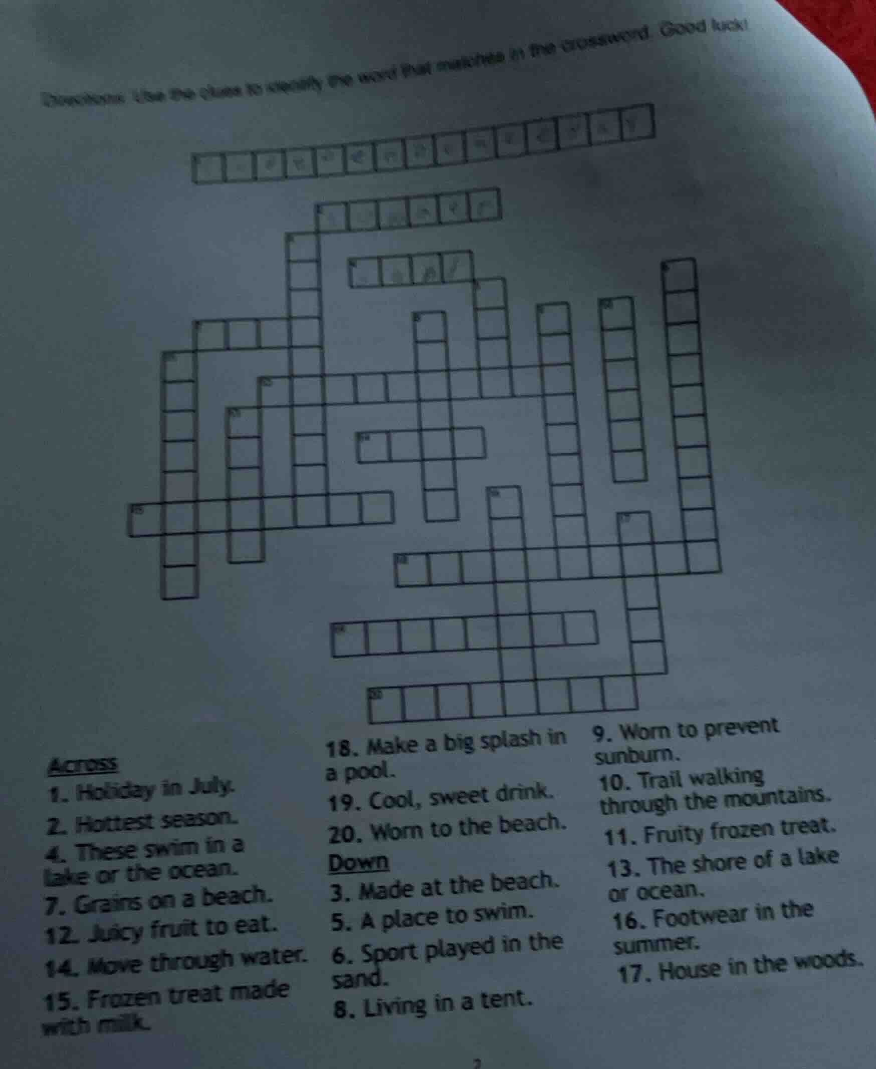 directions: use the clues to identify the word that matches in the cros…