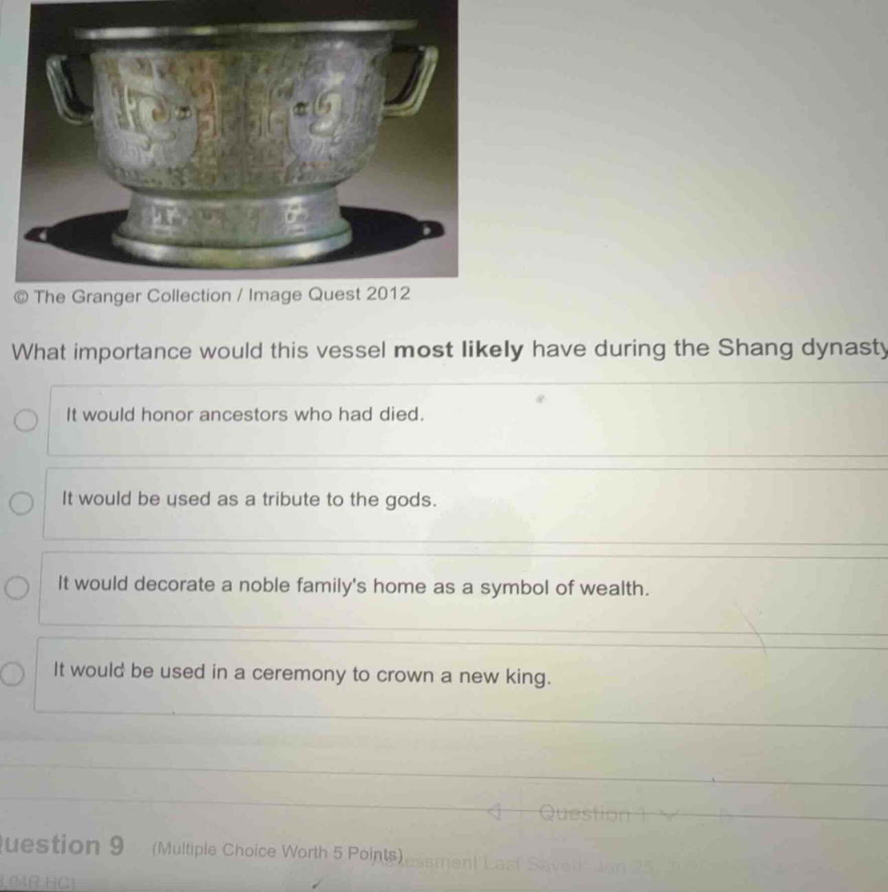 what importance would this vessel most likely have during the shang dyn…