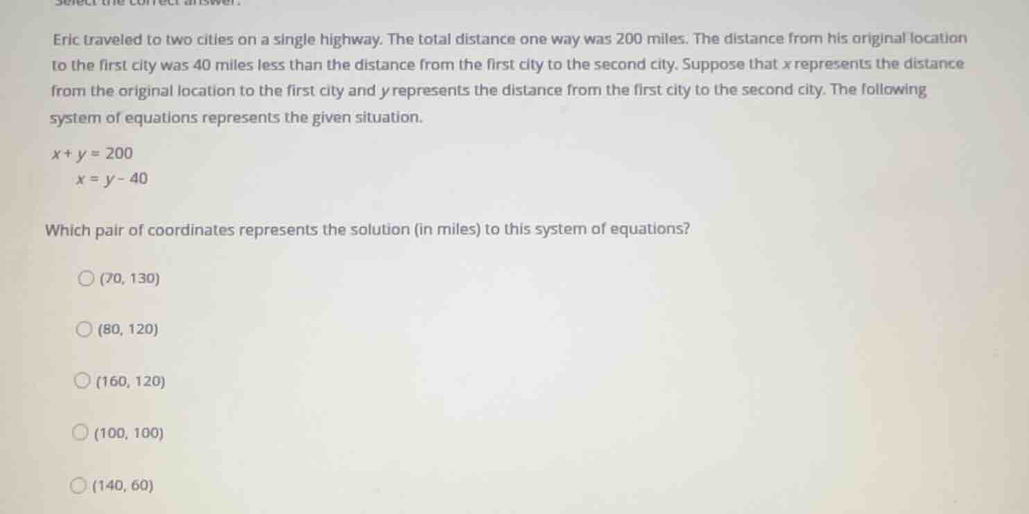 select the correct answer. eric traveled to two cities on a single high…