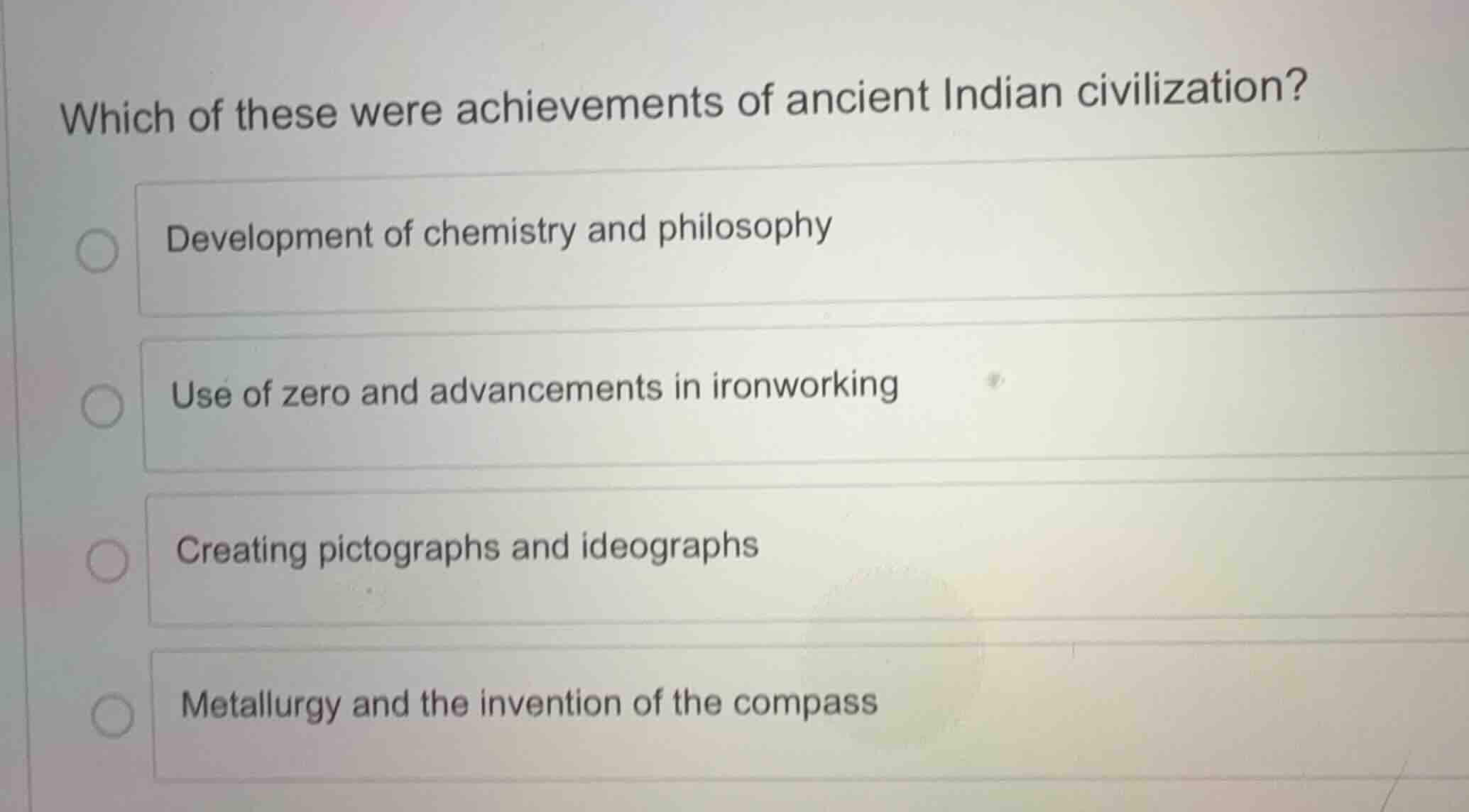 which of these were achievements of ancient indian civilization? develo…