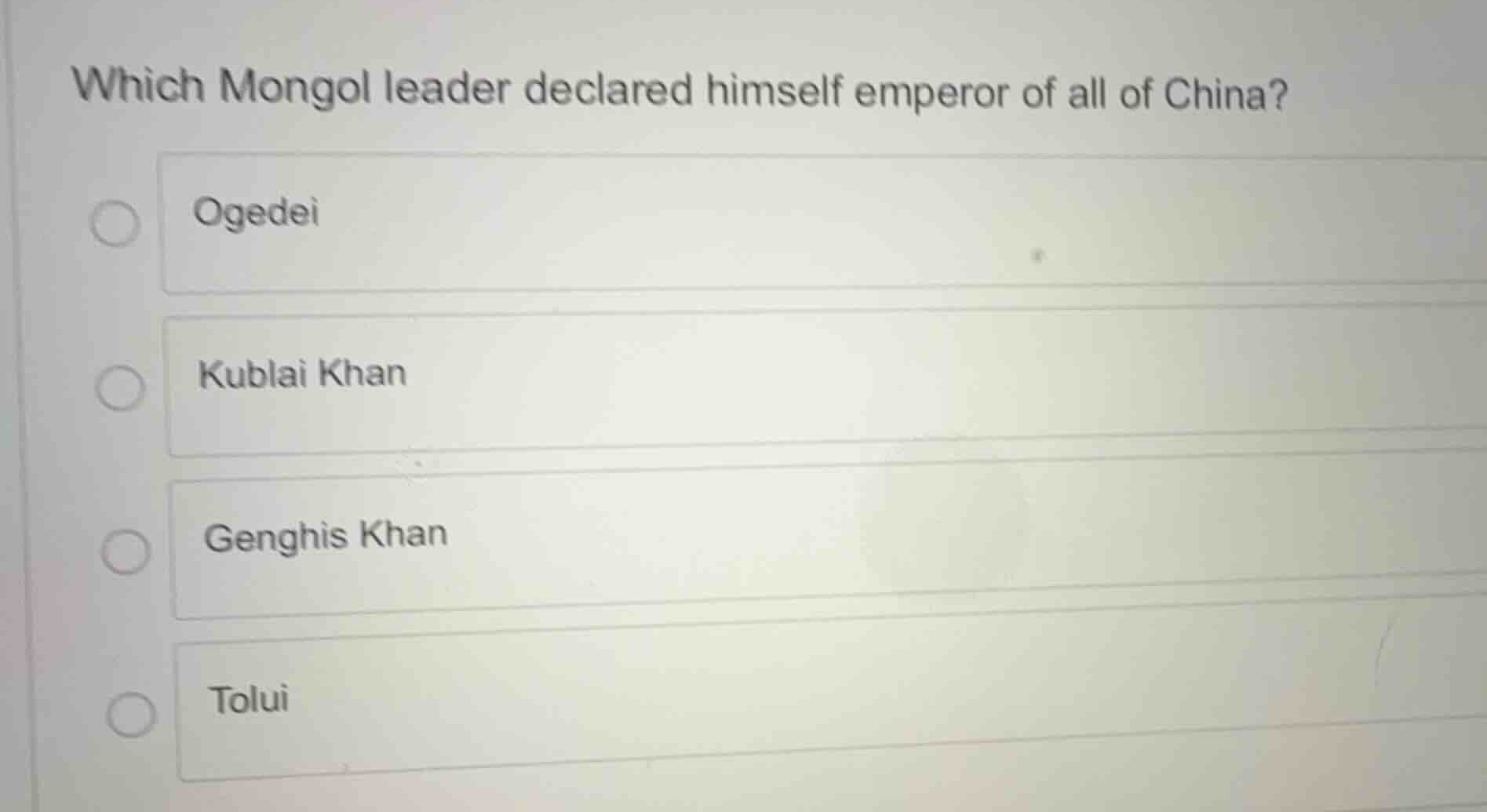 which mongol leader declared himself emperor of all of china? ogedei ku…
