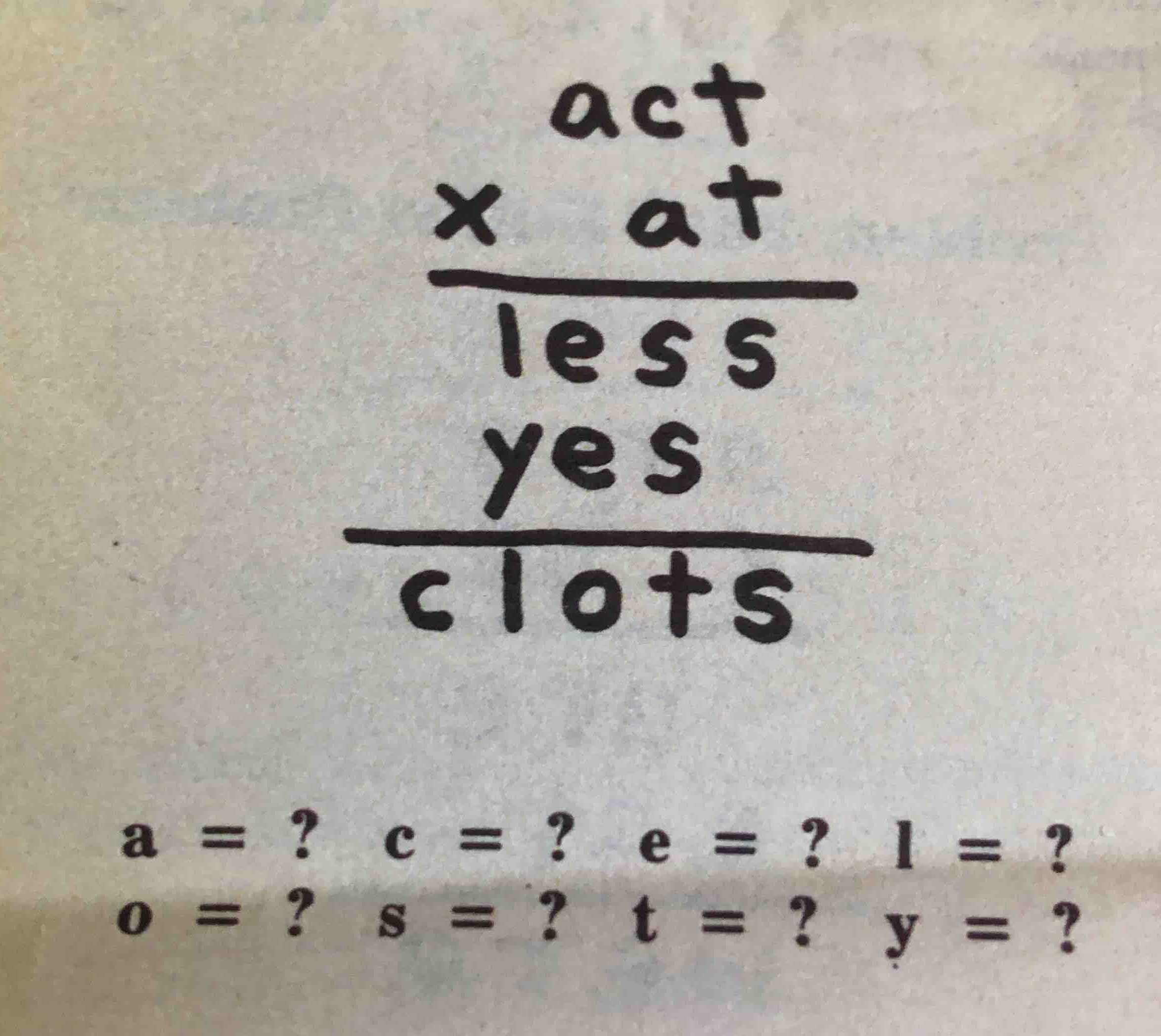 \\ \\begin{array}{r} \\text{act} \\\\ \\times \\quad \\text{at} \\\\ \\…