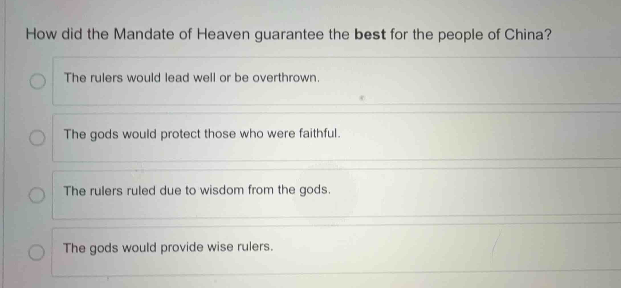 how did the mandate of heaven guarantee the best for the people of chin…