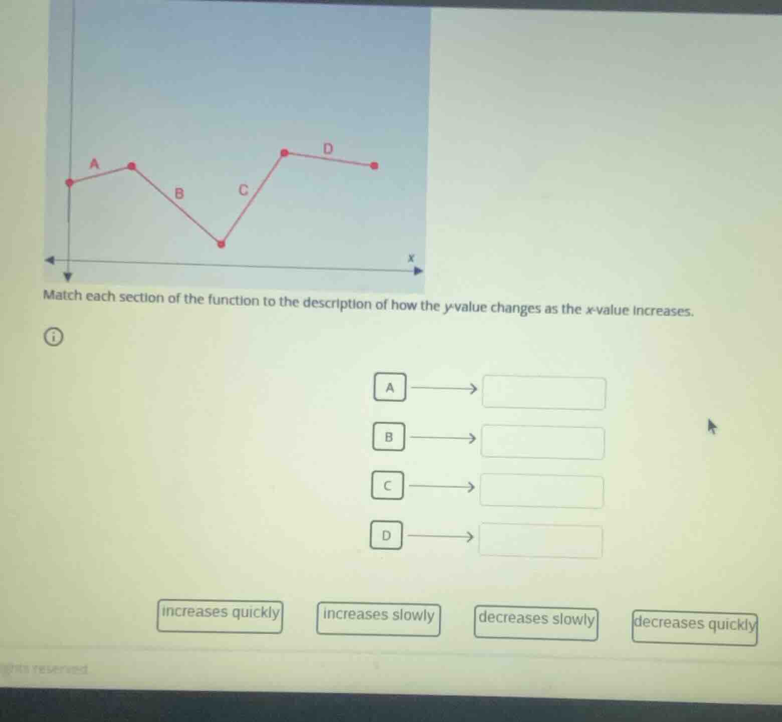 match each section of the function to the description of how the \\(y\\…