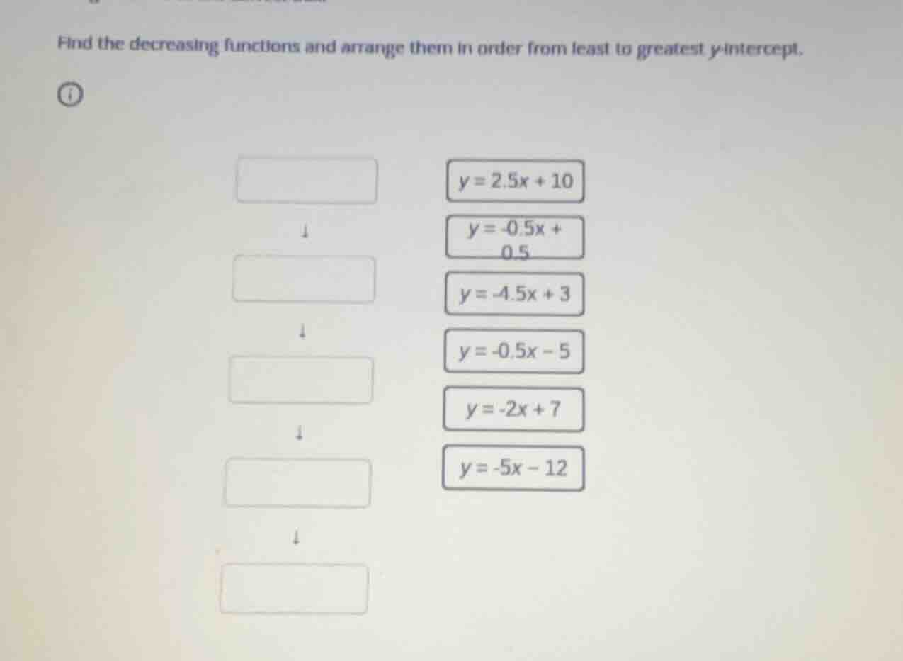 find the decreasing functions and arrange them in order from least to g…