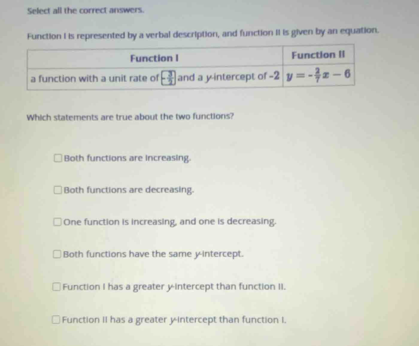 select all the correct answers. function i is represented by a verbal d…